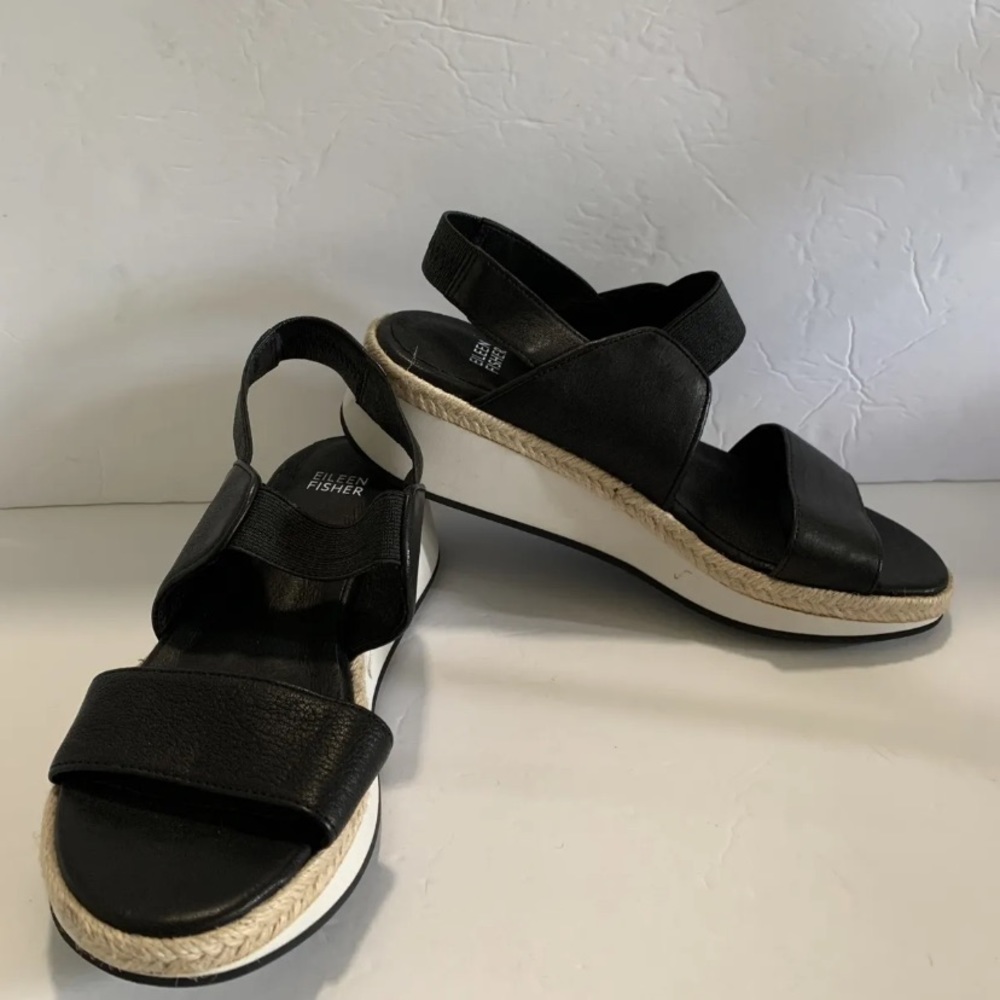 Eileen Fisher Black Sandals Shoes 7.5 New NWT Slip On Comfortable Versatile RARE